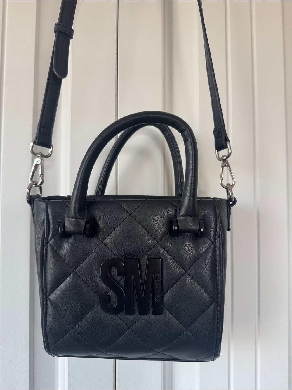 Steve Madden Black Quilted Mini Satchel with Detachable Strap